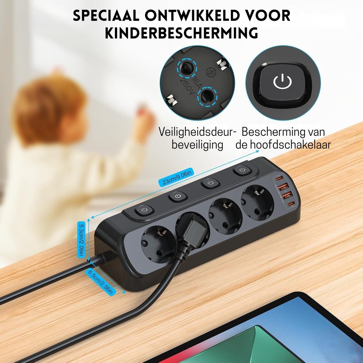 Hoco 4-voudige stekkerdoos 2 USB-A 1 USB-C poort - Wit Hoco 4-voudige stekkerdoos 2 USB-A 1 USB-C poort - Wit
