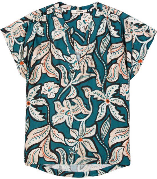 GARCIA Dames Print Blouse Blauw Korte mouw