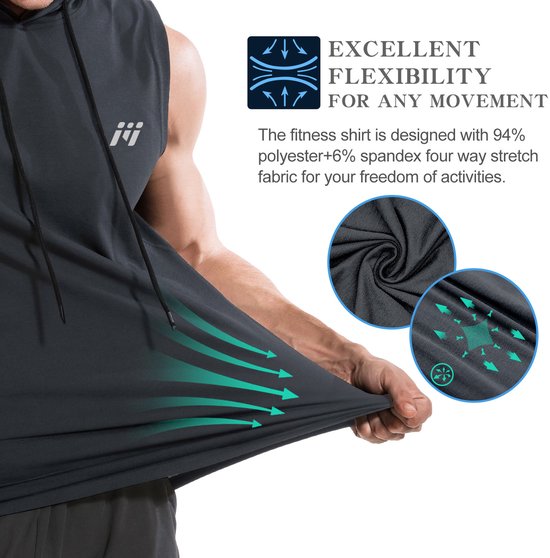 MEETEU Heren workout tanktops met capuchon (2-pack) mouwloze gym hoodies bodybuilding muscle cut-off T-shirt-Grijs/Blauw-L