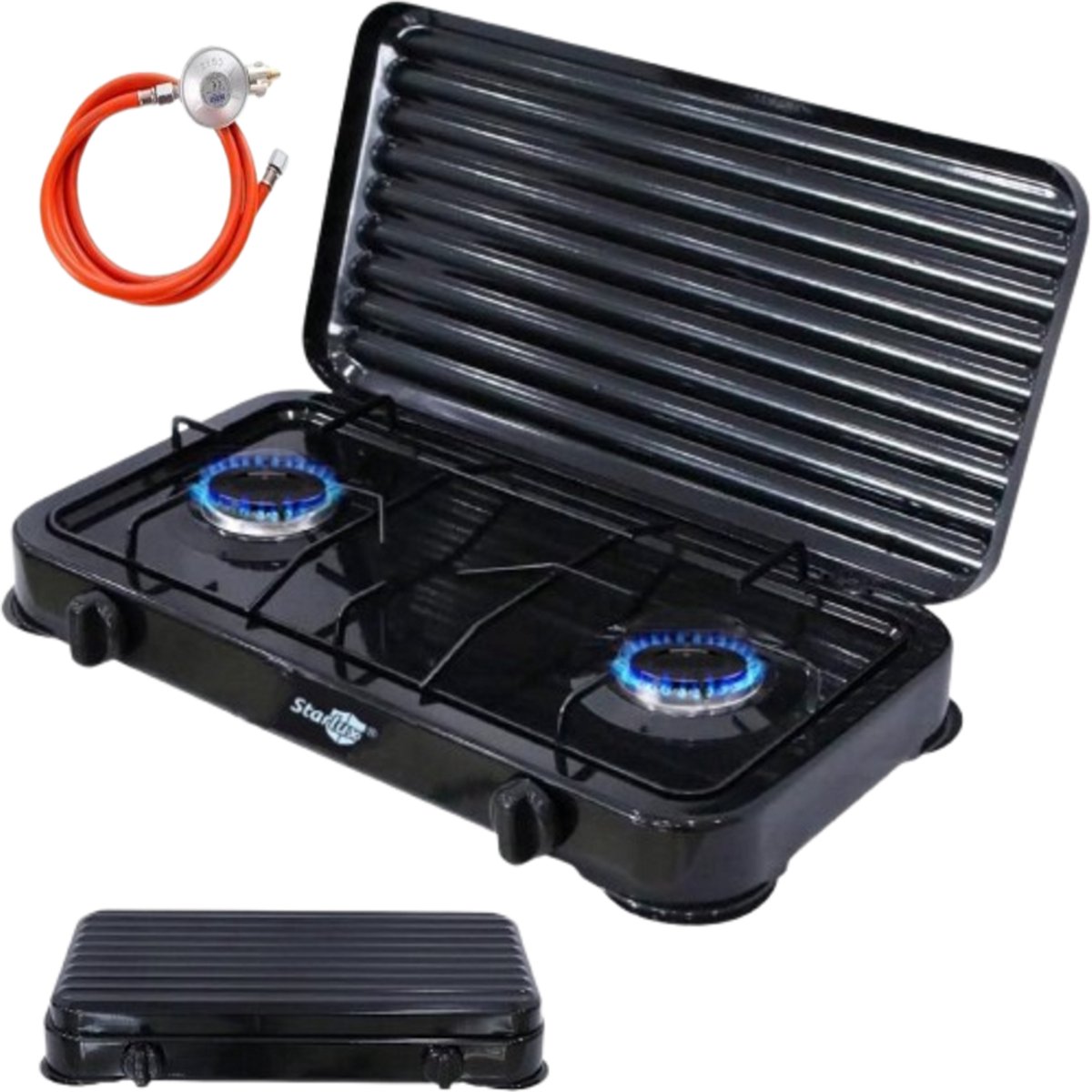 HOMELUX Réchaud à gaz 6,2 kW - 4 feux de camping - Avec couvercle - Gaz - Extérieur (gris HOMELUX Réchaud à gaz 6,2 kW - 4 feux de camping - Avec couvercle - Gaz - Extérieur (gris