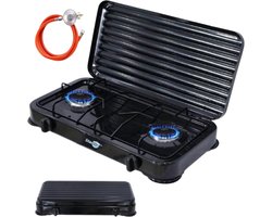 IBBO® - Gas kooktoestel 2 pits - Campingkooktoestel - Vrijstaande Gaskookplaat - incl.1.5 m Gasslang en drukregelaar 50 mbar - Zwart