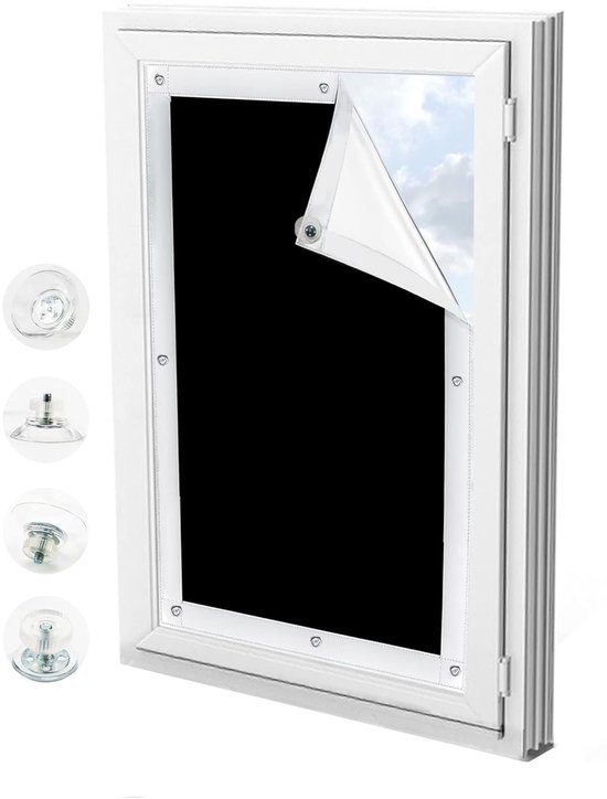 Aycorn Verduisteringsgordijn met Klittenband & Zuignappen - Zonder Boren - Verstelbaar 130 x 200cm – Blackout Curtain Verduisteringsstof Zelfklevend Roljaloezieën Kinderkamer - Zwart