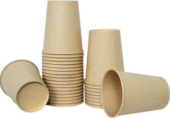 KURTT 200 Tasses à café à emporter - Tasse à café en karton marron - 8oz/200ml - gobelets, gobelets jetables, gobelets en papier