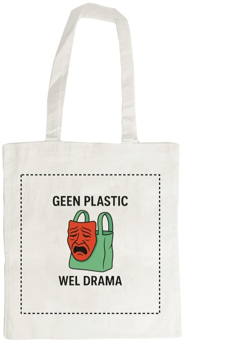 Canvas tas – “Geen plastic, wel drama” - off white - tas met grappige opdruk