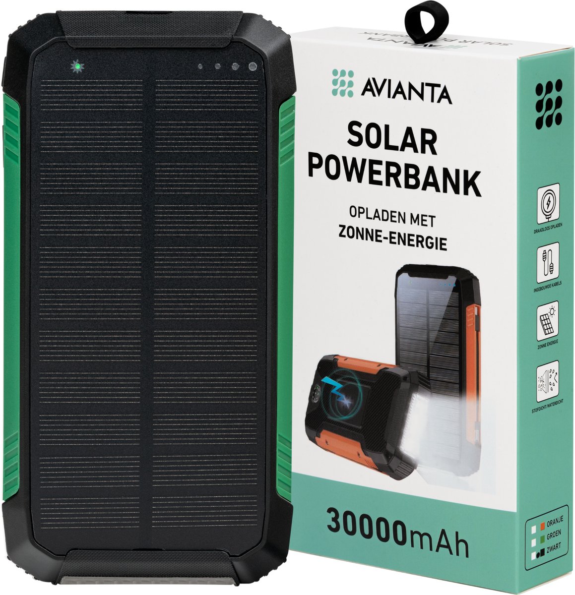 AVIANTA® Solar Powerbank 30000 mAh Groen met Snellader