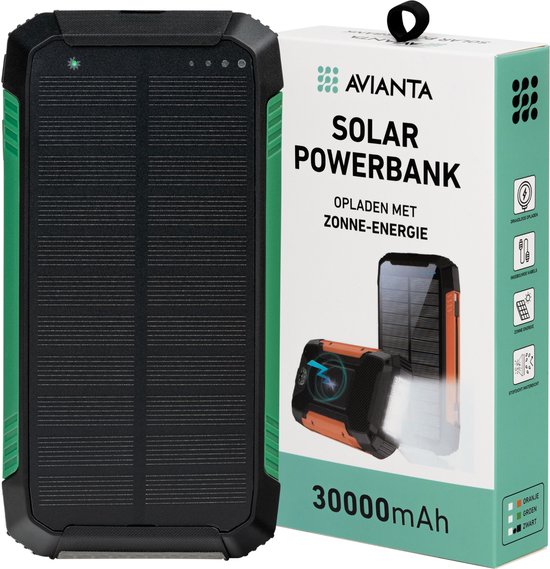 AVIANTA® Solar Powerbank 30000 mAh Groen met Snellader - AVIANTA® - €59,95