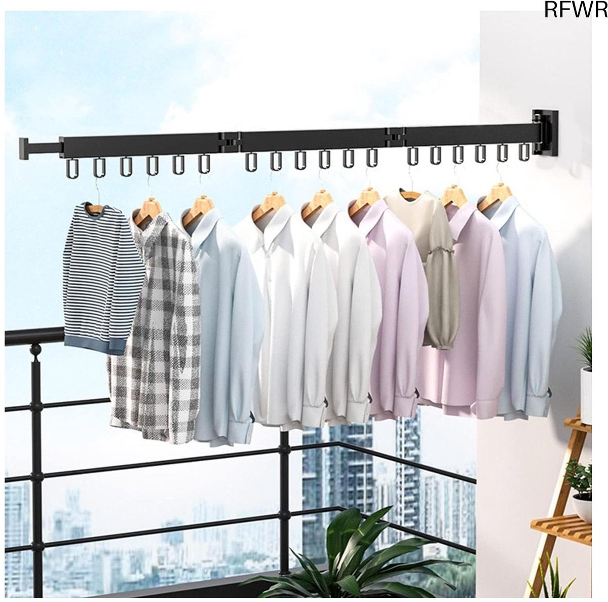 RFWR® Uittrekbaar Wandwasrek 120 cm met 18 Haken en Handdoekhouder – Inklapbaar en Ruimtebesparend