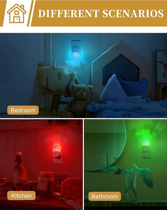 Sounix LED Nachtlampje - Nachtlampjes Plug In Wall - Kleurveranderend Nachtlampje - 8-kleuren RGB - met Schemer tot Dageraad Sensor - 2 stuks van Sounix — afbeelding 5