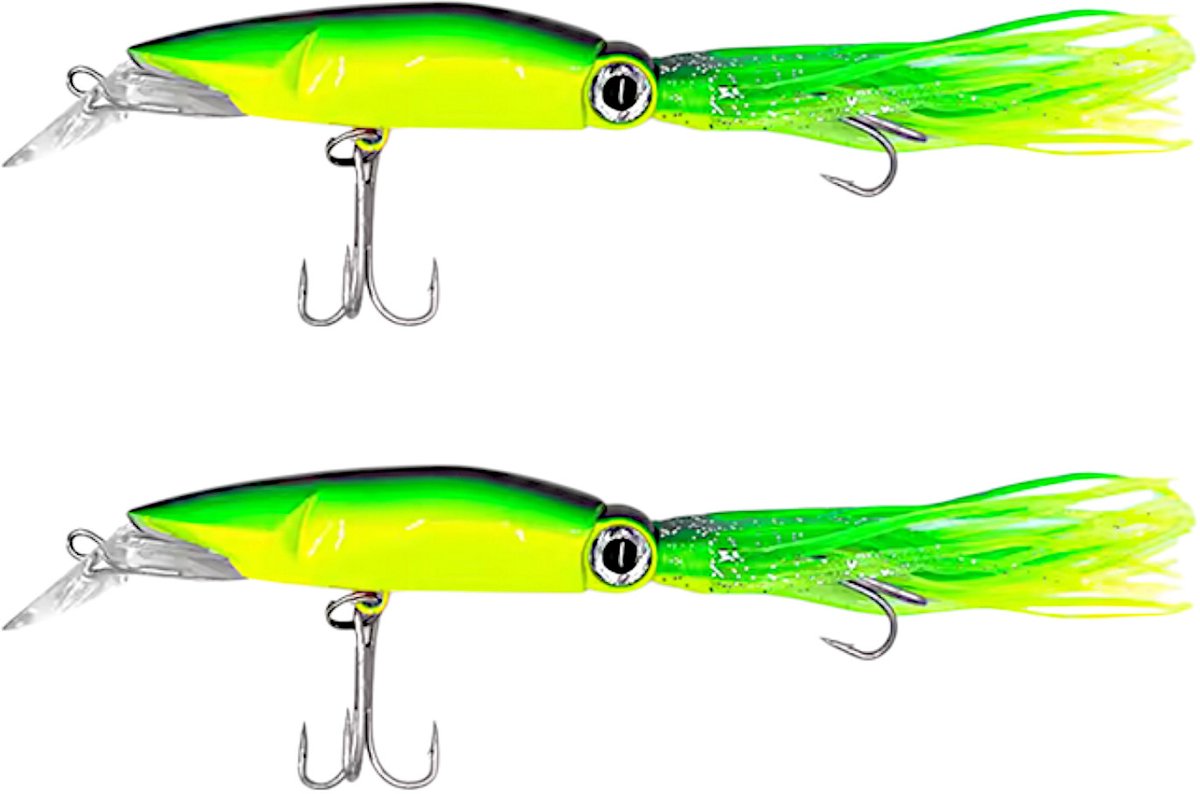 S&D | Kunstaas Inktvis - 2 stuks - 16.6g 10cm - Roofvissen - Groen - Rammelaar - Dubbele dreg