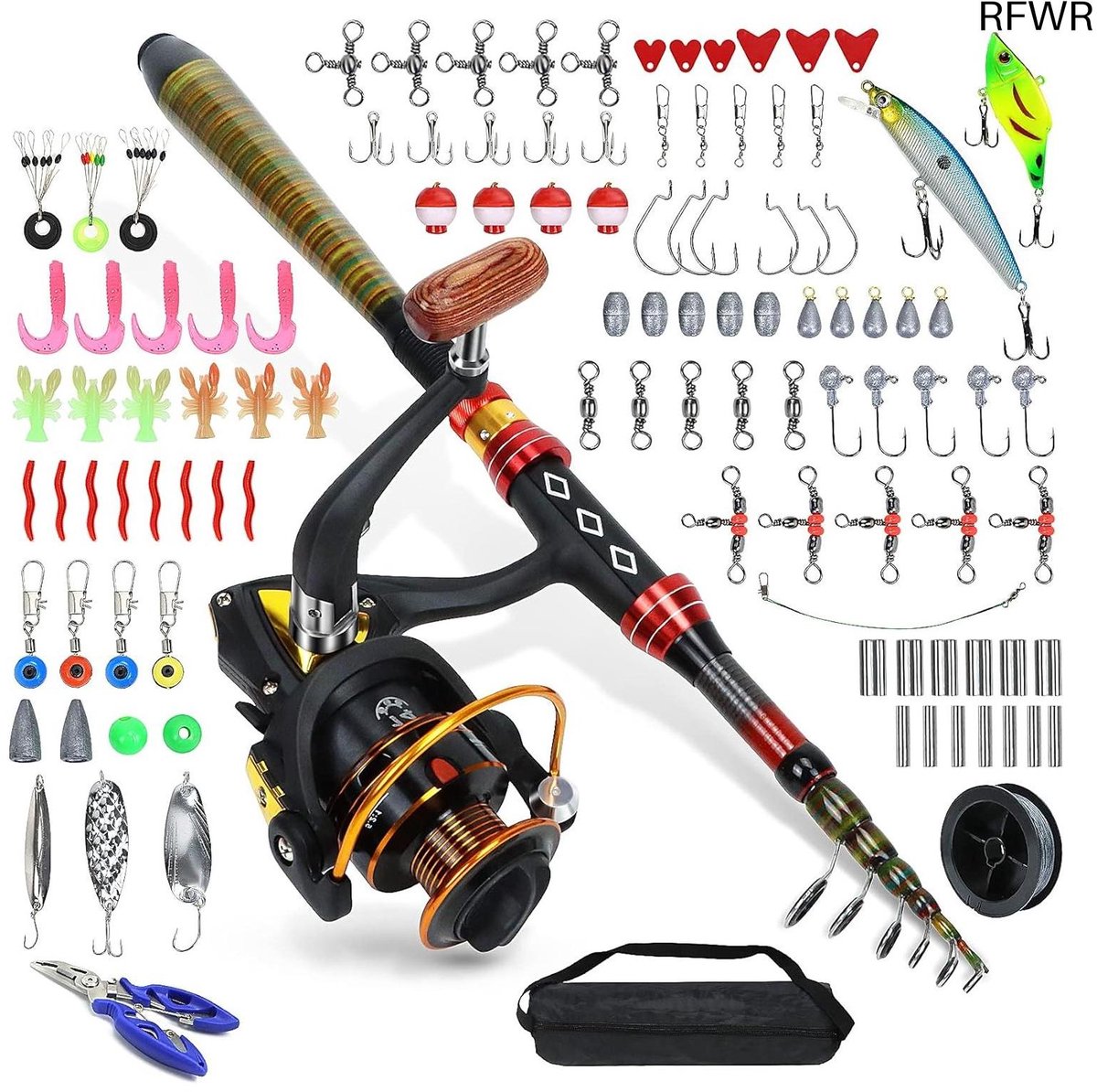 RFWR® 109-delige telescopische hengelset met draagtas en complete accessoires