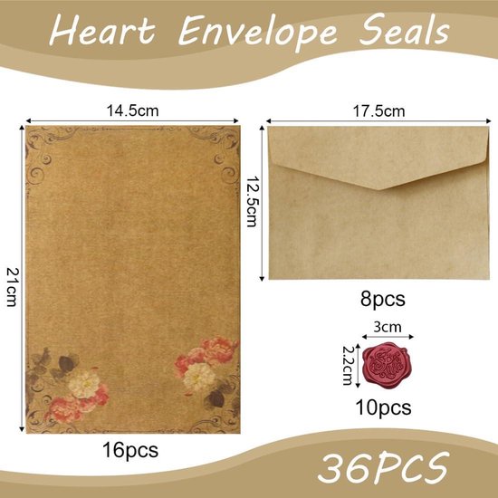 WUBAYI Vintage briefpapierset met enveloppen, 6 linnen enveloppen en