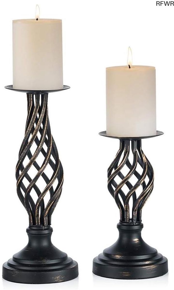 RFWR® Vintage Zwarte Pijler Kaarshouders - Metalen Kandelaar Sets voor Decoratie