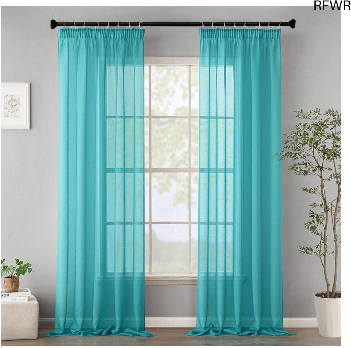 RFWR Transparante Voile Gordijnen voor Woonkamer en Slaapkamer - Set van 2, 140 x 245 cm, Turquoise