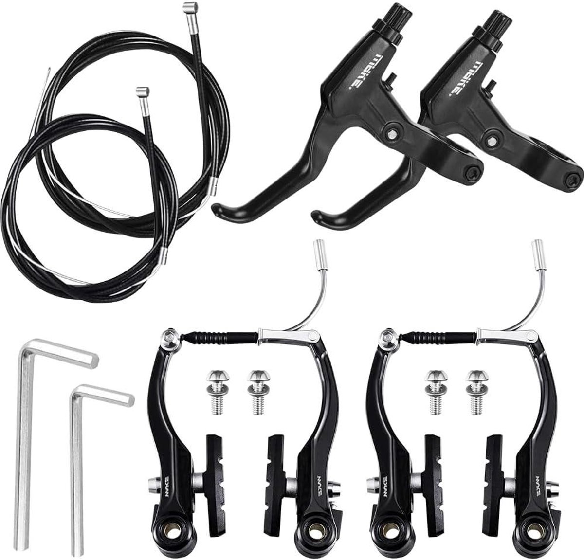 Allecto Plus - Universele fietsremmenset van aluminium in het zwart voor V-brakes, geschikt voor MTB en racefietsen met remkabels