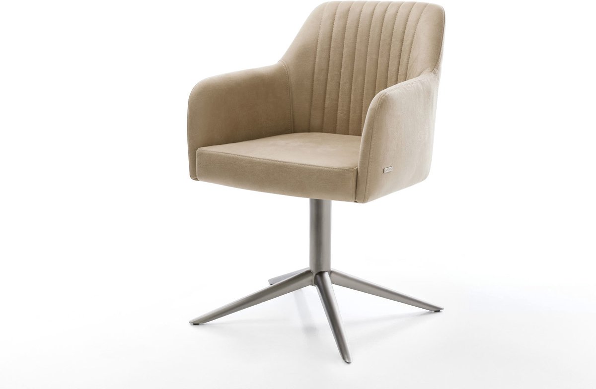 DELIFE Eetkamerstoel Greg-Flex kruispoot grafiet microvelours beige vintage 360° draaibaar rocker-functie pocketveer kern