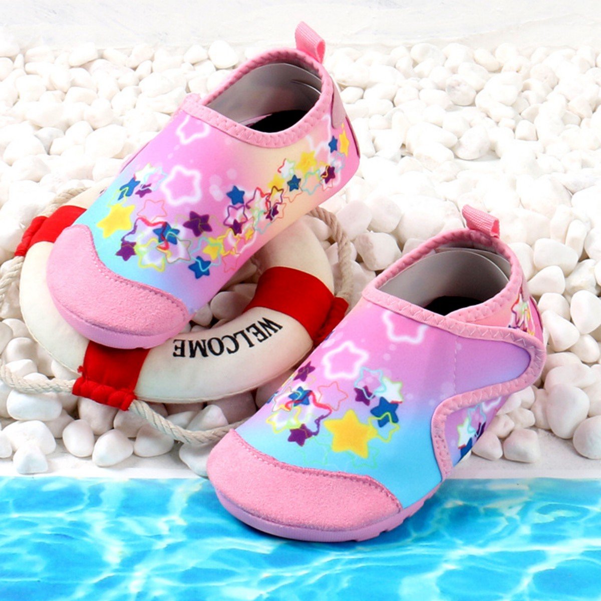Kinderwaterschoenen - snel drogende blotevoeten strandschoenen - antislip kinderstrandschoenen met dikke zool - zacht en duurzaam - geschikt voor stranden, zwembaden en vakanties aan zee - kaartcode om een ​​maat groter te kopen - maat 34-35