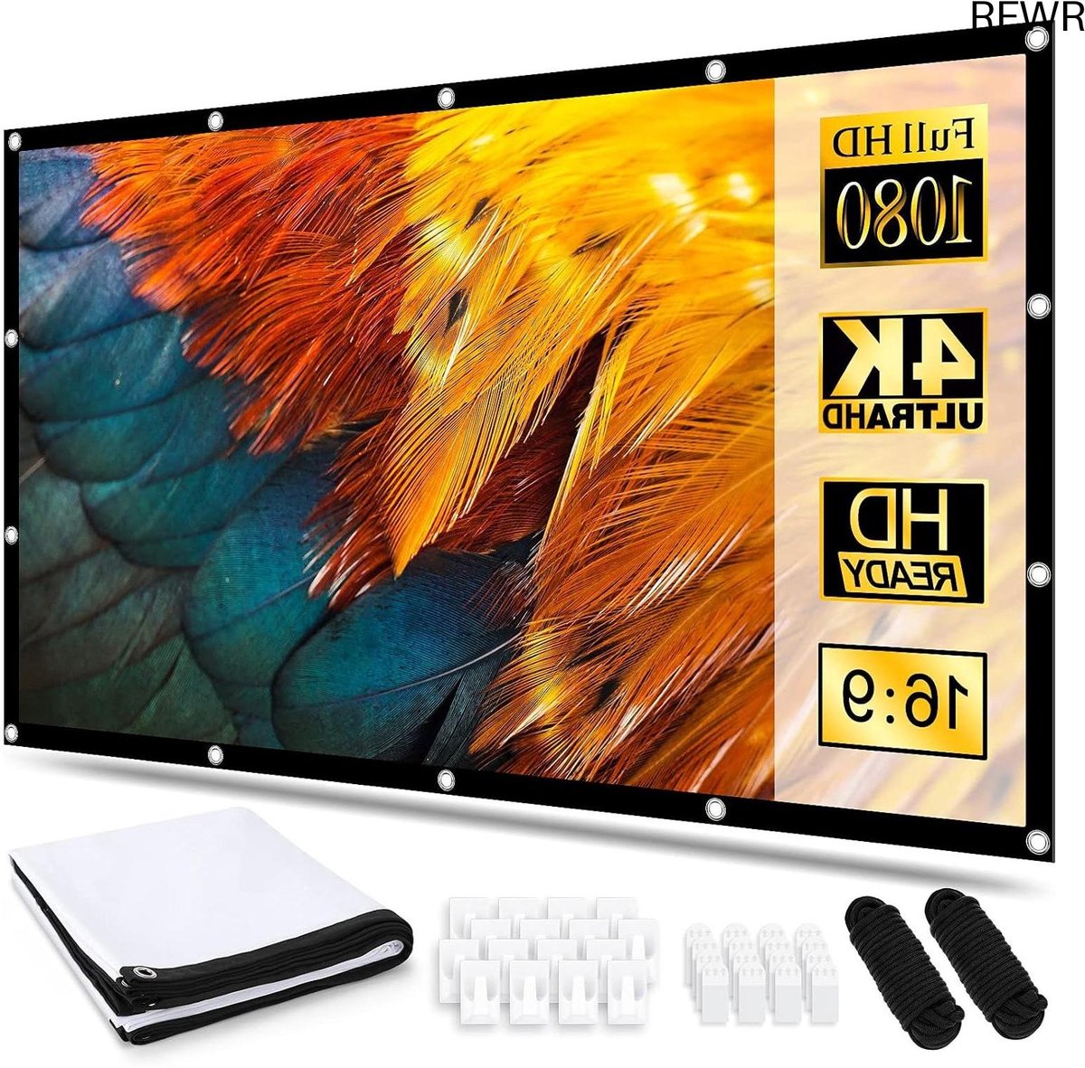 RFWR® Beamerscherm 120 inch - Opvouwbaar projectiescherm 16:9 HD - Draagbaar scherm voor thuis, school en vergaderingen