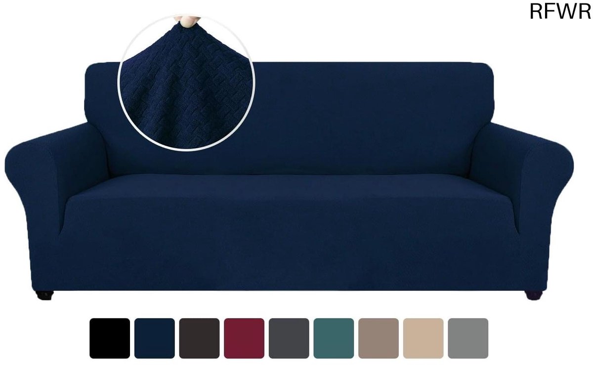 RFWR® Rekbare Bankhoes 3 Zits voor Woonkamer - Universele Sofahoes met Anti-slip en Krasbestendige Eigenschappen - Blauw
