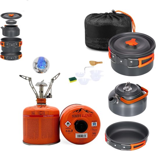 SMH LINE® Hornillo De Gas Doble Para Camping, Incluye 4 Cartuchos 227 G Camping Y Exteriores 2 Fuegos Lpg 1079493129