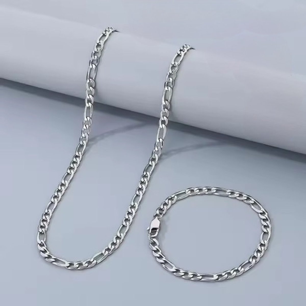 Cuban Link Ketting&Armband Set | Zilverkleurig | 3.5MM | Ketting Heren