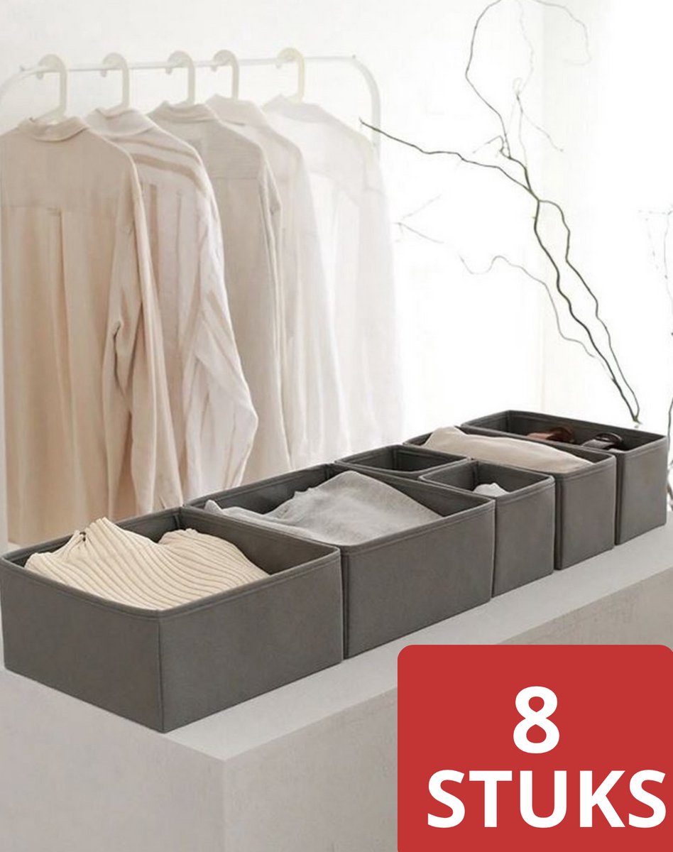 KAYSLUS - Kleding kast organizer - 8 stuks -lade organizer set - opbergmand - kledingkast - ANTRACIET