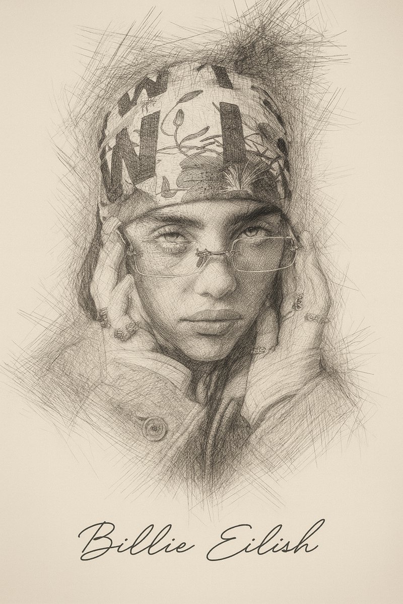 Billie Eilish Poster Ingelijst – 23x33cm – Handgetekend Portret – Met Zwarte Lijst – Muziek Poster Wanddecoratie