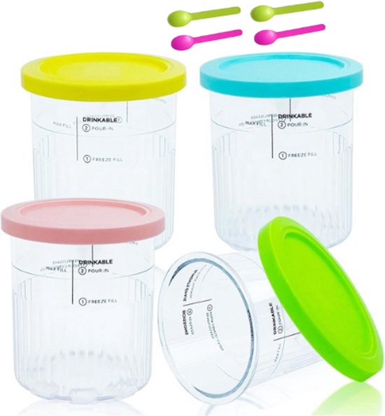 Ninja Creami Deluxe ijsbekers 680ml 4 stuks BPA-vrij herbruikbaar met deksel | geschikt NC501 NC500