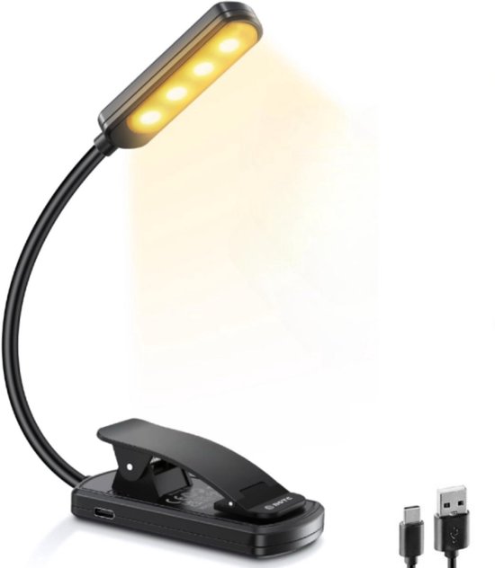 BOTC LED Leeslampje - 3 Lichtstanden & Oplaadbaar - Bed Nachtkastje Leeslamp - Boeklamp USB Oplaadbaar met Klem - Zwart