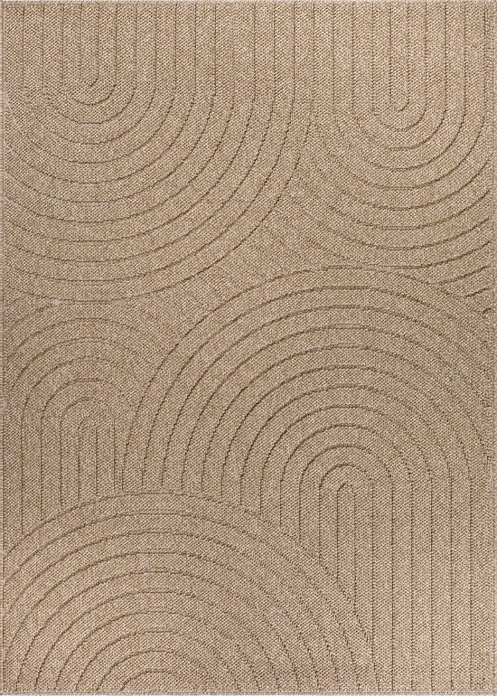 le tapis Cairo – Tapis outdoor résistant aux intempéries avec motif d'arche moderne en aspect jute, adapté au balcon, au jardin et à la terrasse, marron avec motif d'arche semi-circulaire, 80 x 150 cm