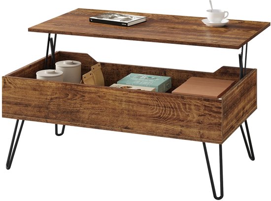 MOHQZA Salontafel ovaal hout | woonkamertafel salontafel met metalen frame | eenvoudige montage, industrieel design | houten salontafel voor woonkamer slaapkamer | vintage bruin