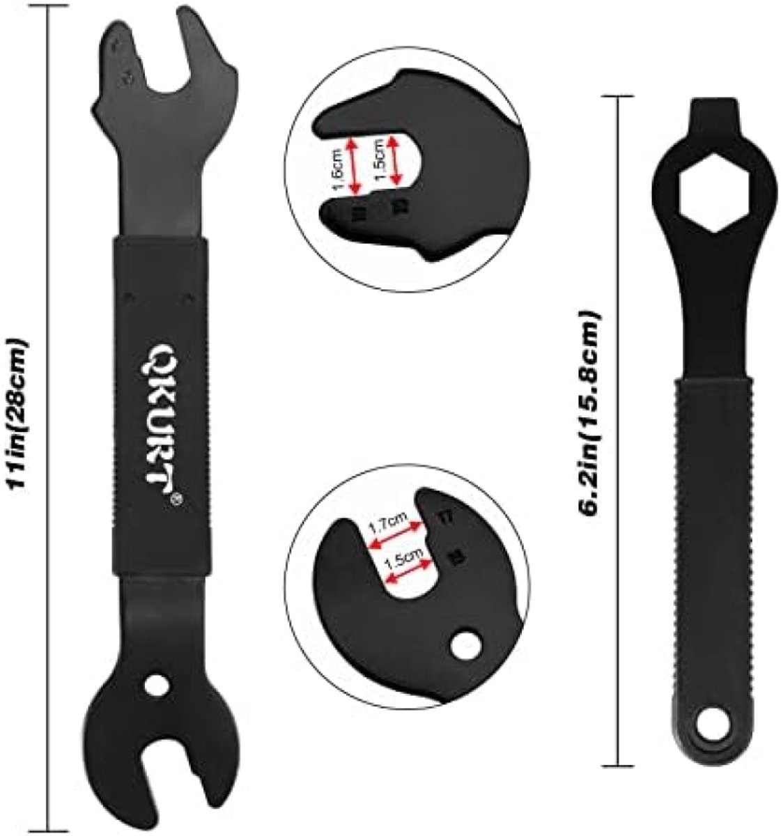 Demonteerbare Fiets Pedaal Reparatieset - 4-in-1 Gereedschapsset met Fietspedaalsleutel, Cranktrekker, Trapas Verwijderaar en 16 mm Moersleutel - Zwart