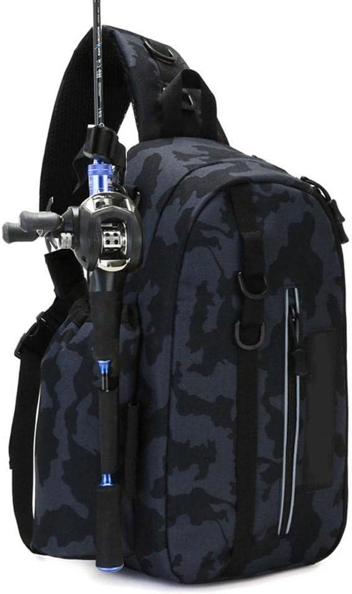 Inovra Plus - Visrugzak met hengelhouder en reflecterende strip voor vissen en wandelen in camouflage design