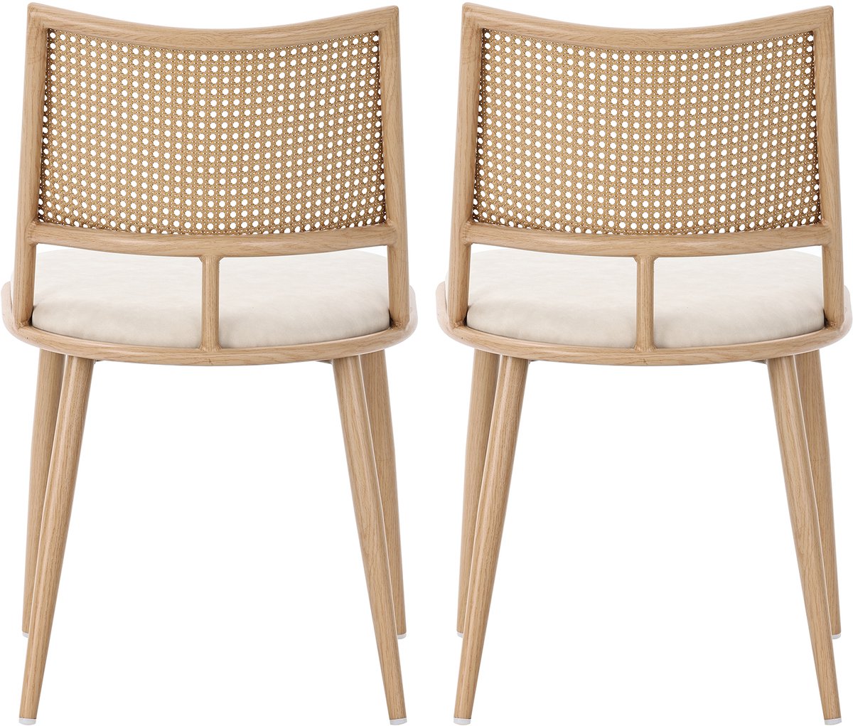 PU eetkamerstoelen - set van 2 - rotan rugleuning - woonkamer - slaapkamerstoel - beige