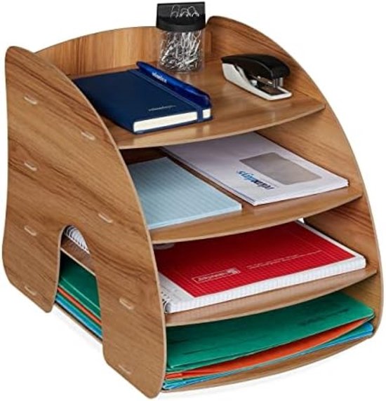 Relaxdays Bureau Organizer – 10 Vakken – Donkerbruin – MDF – 27.5 X 32.5 X 25 Cm – Voor Kantoor & Thuis