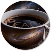 Koffie met sterrenstelsel ontwerp - Kosmos muurcirkel - Wandobject rond koffie - Surrealisme - Wandobject Forex rond - Wandkunst voor slaapkamers - muurcirkel forex 40x40 cm
