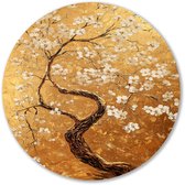Bloeiende boom op gouden achtergrond - Bloesem wandcirkel - Wandschaal boom - Art Nouveau - Forex - Muurdesign - muurcirkel forex 50x50 cm