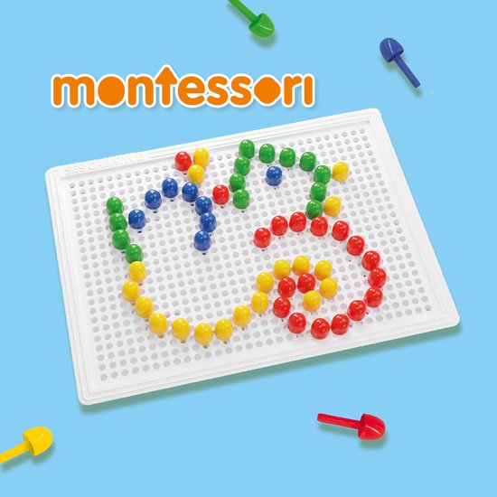 SES - Tableau mosaïque - Montessori - compact - avec 100 épingles colorées en 4 couleurs - réutilisable