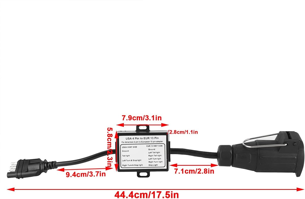 Aanhangwagenbedradingsadapter, aanhangerconnector Plug-and-play Draagbaar met een stofkap om de Amerikaanse 4-pins voertuigconnector aan te sluiten op