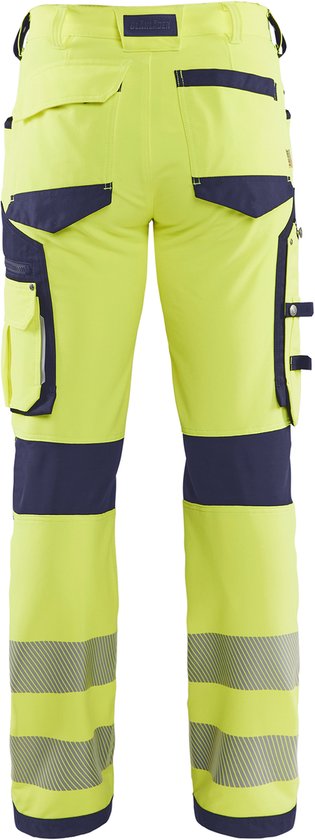 Pantalon de travail Blaklader High Vis avec stretch 4-way sans poches à clous 1197-1642 - Jaune Haute Visibilité/Bleu Marine - D92