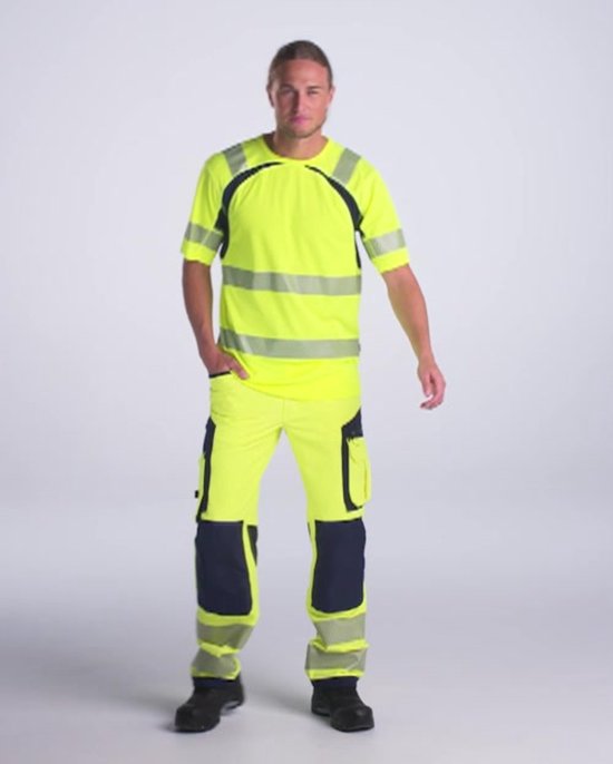 Pantalon de travail Blaklader High Vis avec stretch 4-way sans poches à clous 1197-1642 - Jaune Haute Visibilité/Bleu Marine - D92