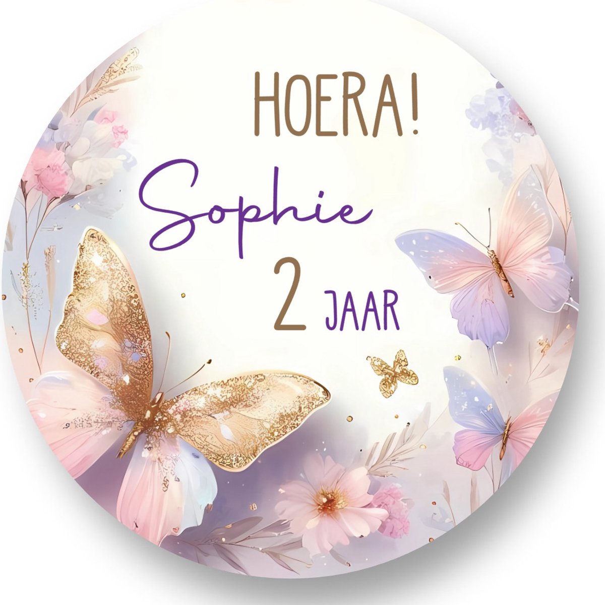 20x Traktatie Stickers Met Naam en Leeftijd - Vlinders - Gepersonaliseerd - Vlinder - Sluitstickers - Kinderfeest Traktatie - Uitdelen - Uitdeeltraktatie - Wensetiket - Rond - 40mm - Glossy sticker - Uitdeeltraktatie - Kinderfeest - RoNa Design