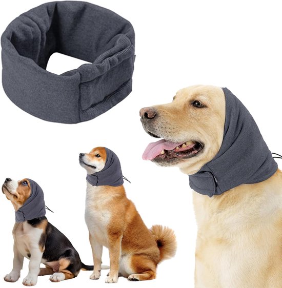 Foto: Hondenhalsband oorkappen voor honden hondenmuts hoofdomtrek 49 54 cm verlichting van snurkangst met verstelbare klittenbandsluiting geluiddempende hoofddeksels 23 16 3 cm grijs