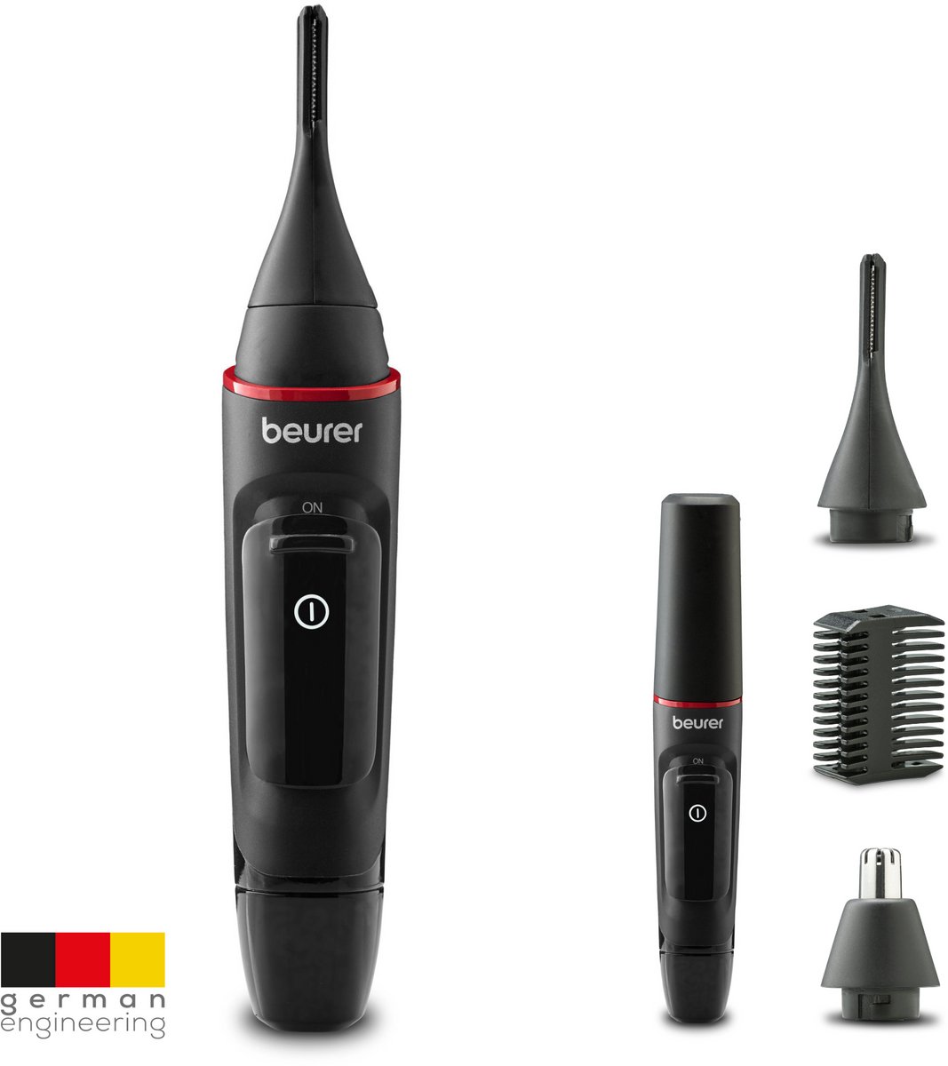 Beurer MN3X Precisietrimmer – Voor Wenkbrauwen, Neus- en Oorhaar – Inclusief 3 Opzetstukken – Spatwaterdicht (IPX4) – Draadloos – 3 Jaar Garantie