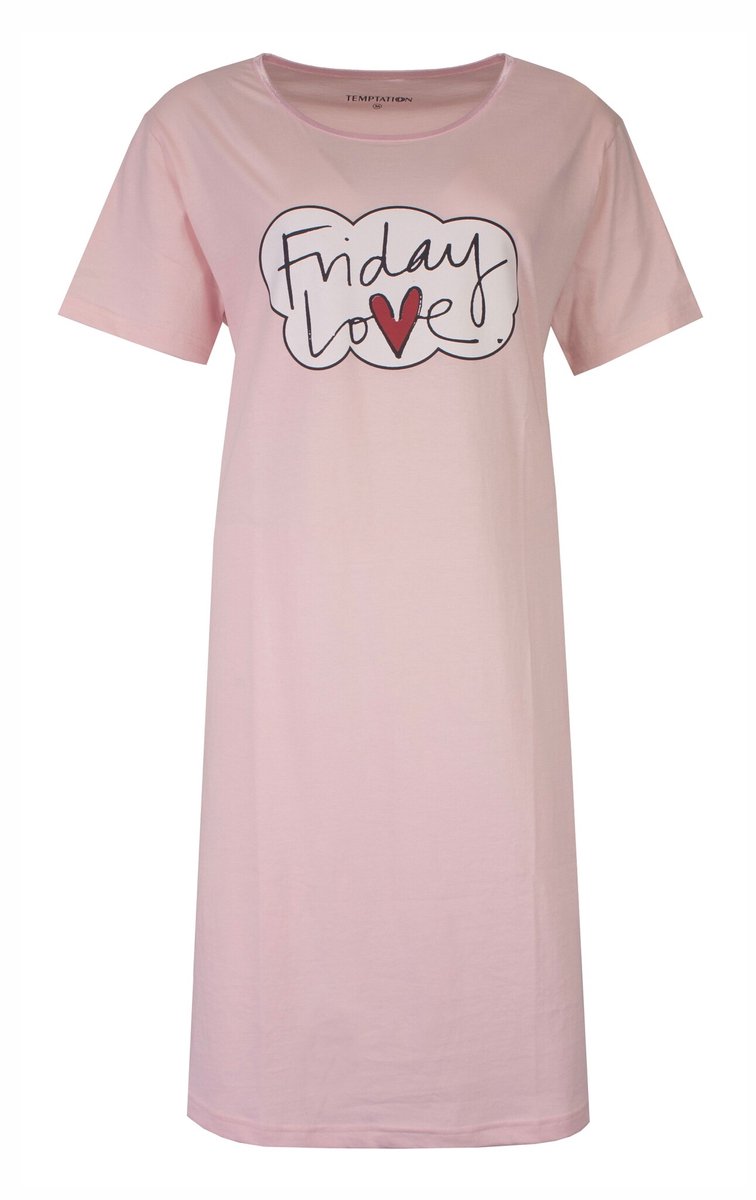 Temptation Dames Bigshirt - Friday Love Print - Licht Roze