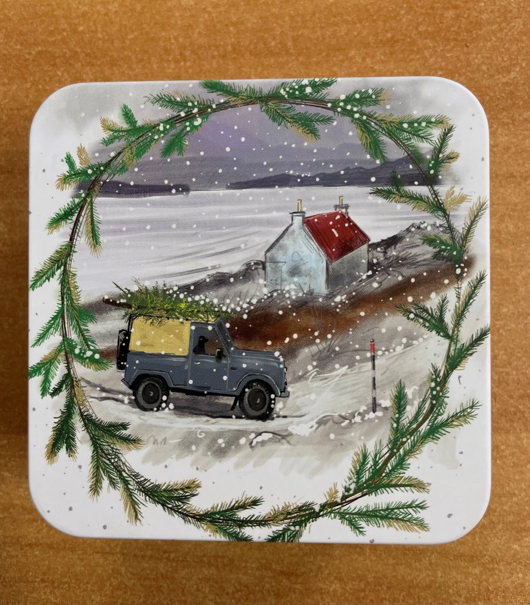 Alex Clark Square Tin Driving Home ~ Vierkant opbergblikje Winter landschap kerst