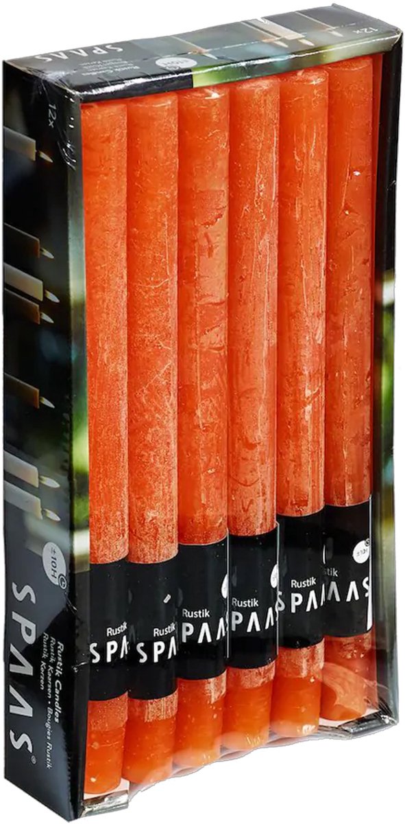 SPAAS Dinerkaarsen rustiek - oranje - 12x - 25 cm - 10 branduren - huishoudkaarsen