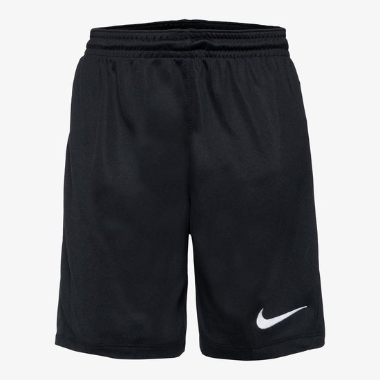 Zwarte Nike sportshort met elastische tailleband en wit Nike logo op de linker pijp.