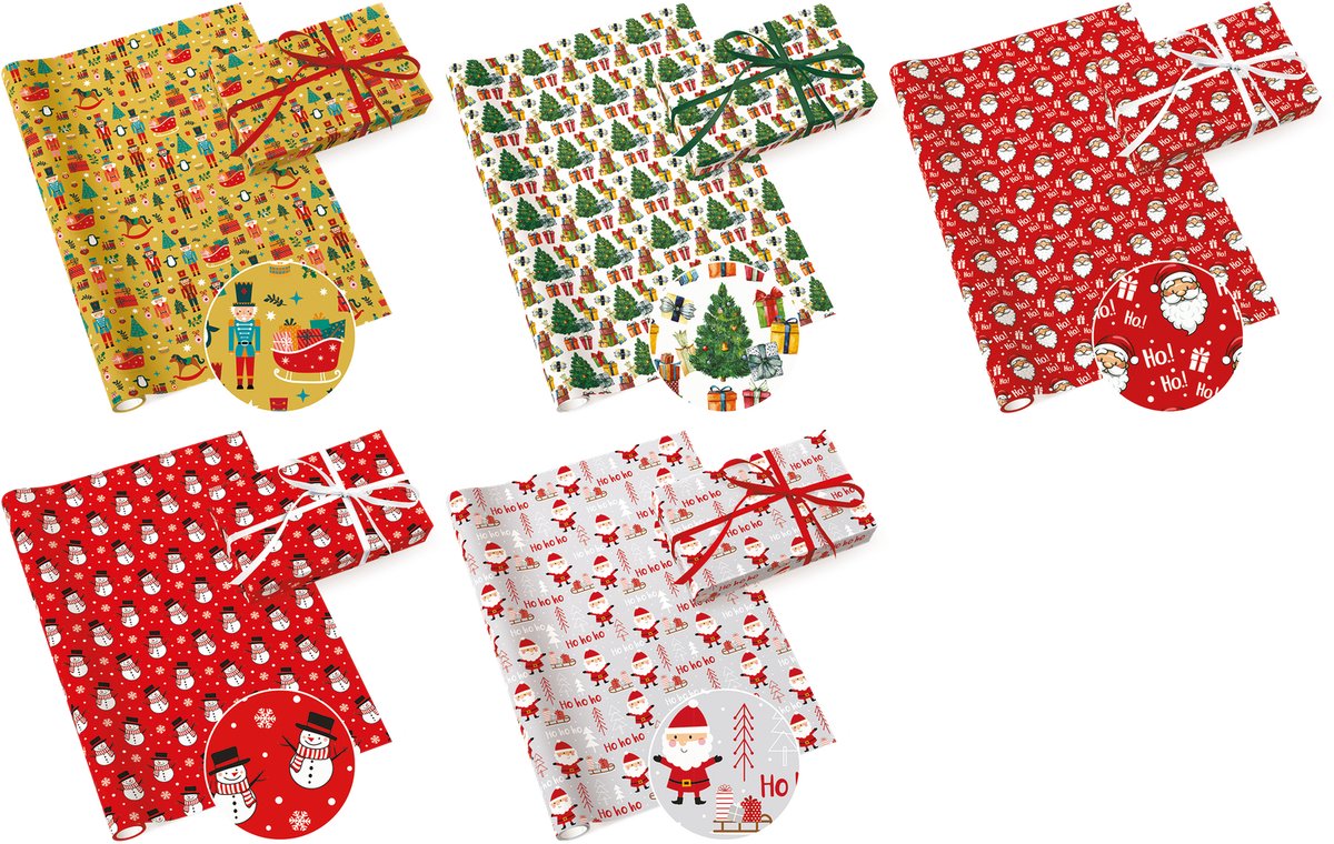 PAW decor Cadeaupapier Kerst – Set van 5 rollen – 70×200 cm – FSC® mix – feestelijk & duurzaam