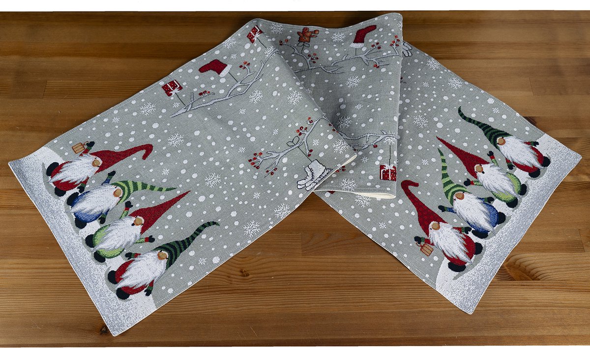Tafelloper - Gobelinstof - Kerst - Wichtels met Cadeautjes - Loper 40 x 140 cm