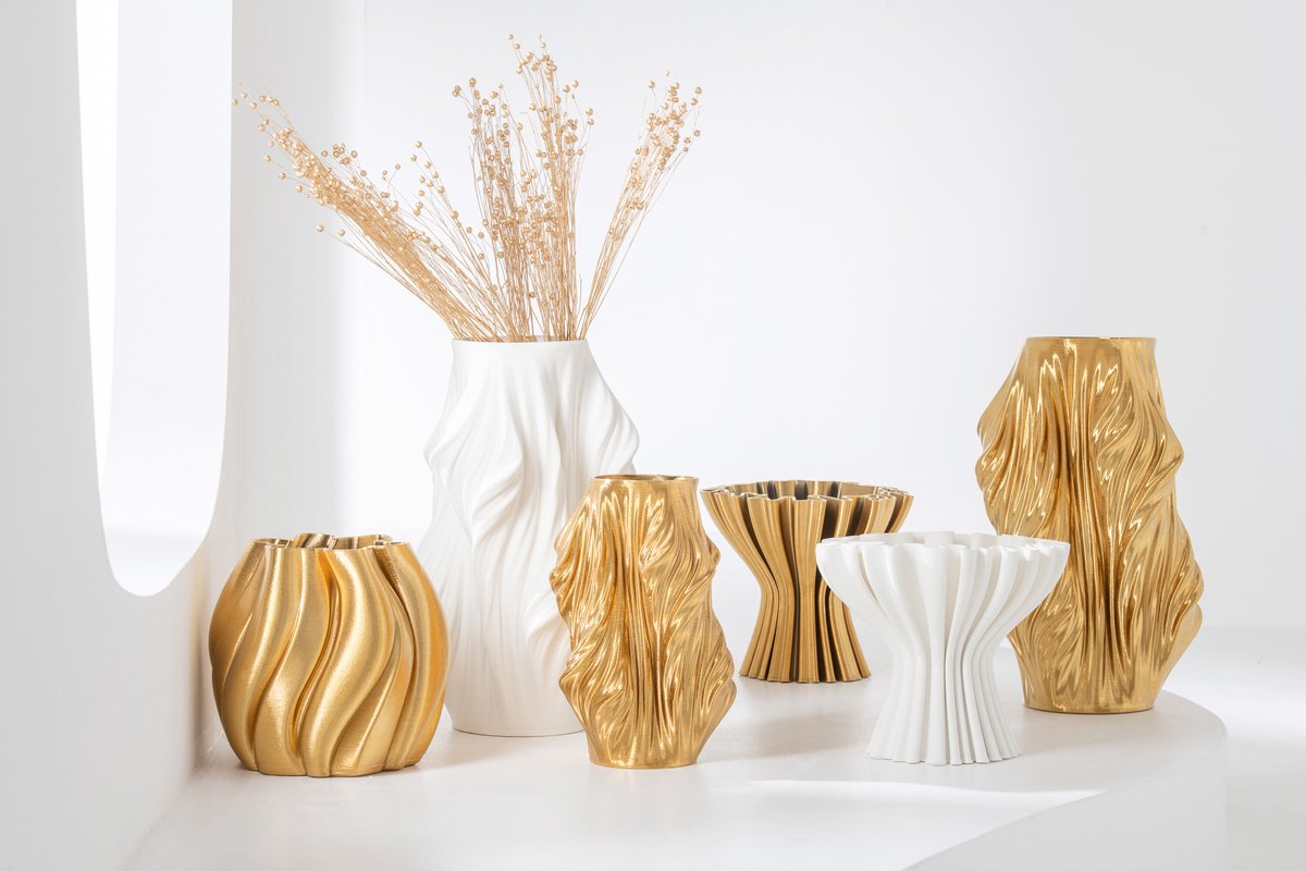 J-Line vaas 3D Print Onregelmatig Breed - porselein - goud